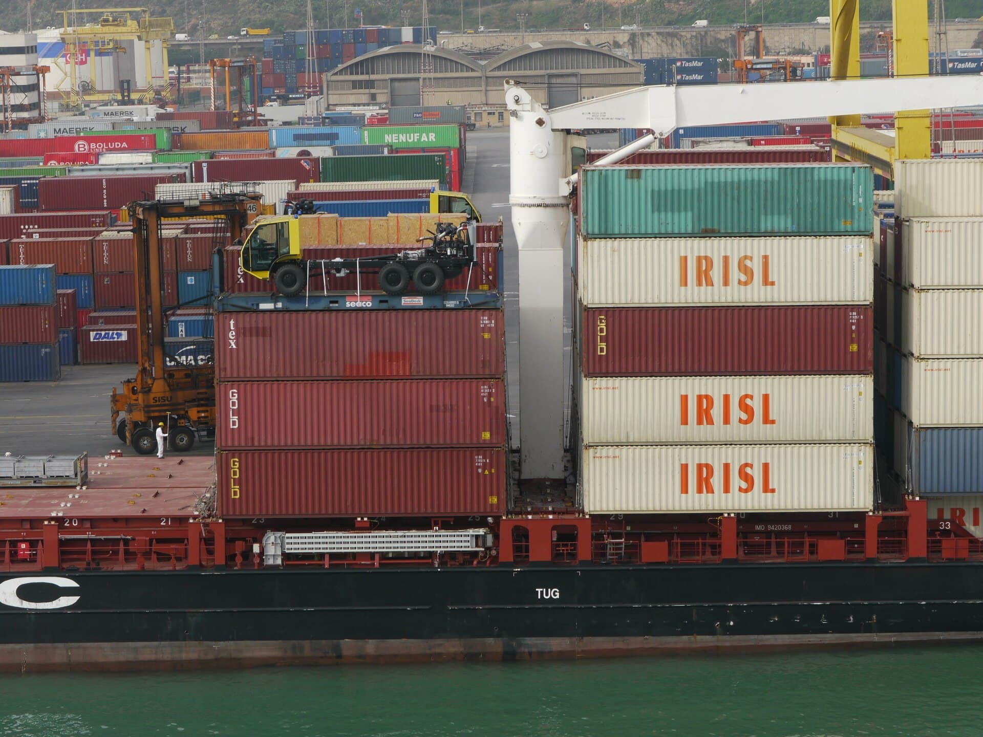 A flat-rack container, used for oversized and heavy cargo.